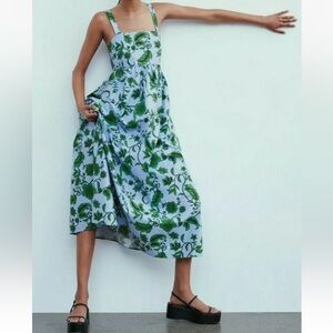 Zara Woman New Size L & XL PRINT DRESS MIDI Blue NEW - 7563/247